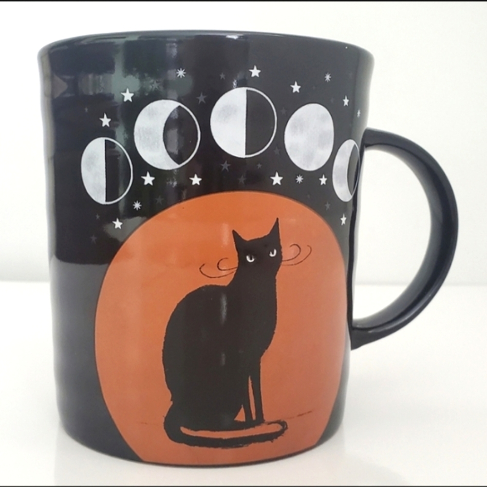 NEW Prima Design Halloween Black Cat Moon & Stars Large Coffee Mug Cup